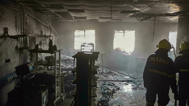 the hospital ward which was left a charred wreck had been newly built for coronavirus patients photo afp the hospital ward which was left a charred wreck had been newly built for coronavirus patients photo afp