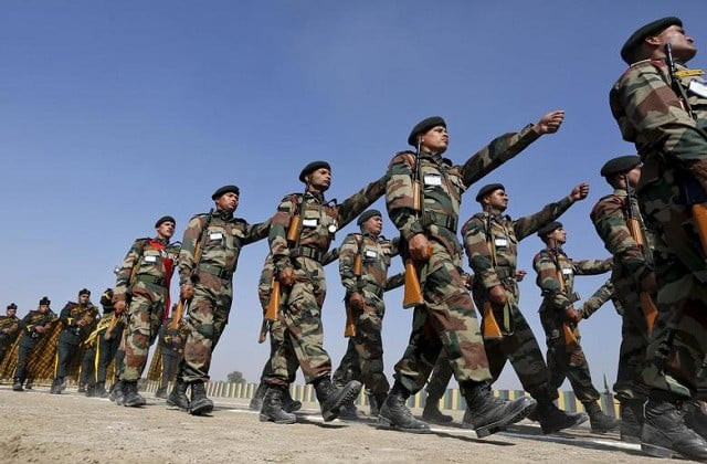 indian soldiers march as they take part in a parade during the last day of the 10 day long indo french joint army exercise shakti 2016 near bikaner in rajasthan january 16 2016 photo reuters indian soldiers march as they take part in a parade during the last day of the 10 day long indo french joint army exercise shakti 2016 near bikaner in rajasthan january 16 2016 photo reuters