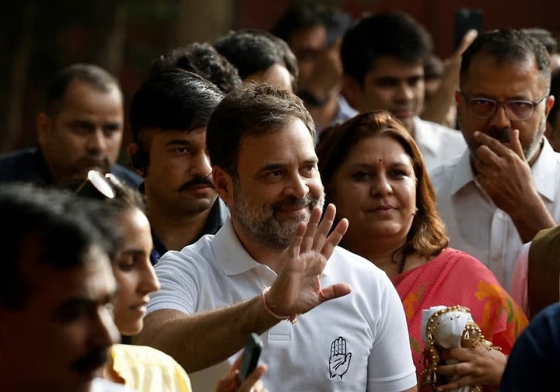 rahul gandhi a senior leader of india s main opposition congress party waves as he arrives at the party headquarters in new delhi india june 4 2024 photo reuters