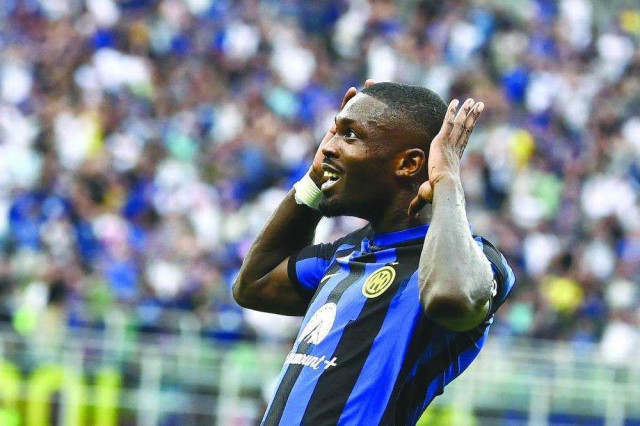 flying start inter milan s marcus thuram celebrates his opener against fiorentina photo afp flying start inter milan s marcus thuram celebrates his opener against fiorentina photo afp