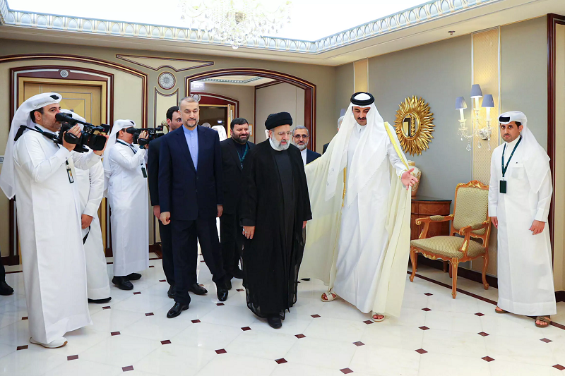 Qatar's Emir Sheikh Tamim bin Hamad Al-Thani (2ndR) alongside Iran's President Ebrahim Raisi and Foreign Minister Hossein Amir-Abdollahian in Riyadh. PHOT: AFP