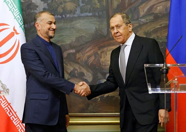 russian foreign minister sergei lavrov shakes hands with iranian foreign minister hossein amir abdollahian during a joint news conference in moscow russia march 15 2022 photo reuters russian foreign minister sergei lavrov shakes hands with iranian foreign minister hossein amir abdollahian during a joint news conference in moscow russia march 15 2022 photo reuters