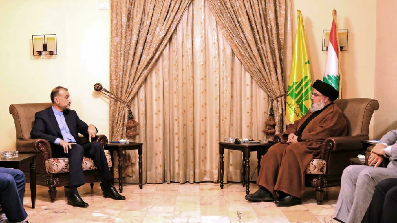 iranian foreign minister hossein amir abdollahian meets the head of the tehran backed hezbollah movement hassan nasrallah during a visit to lebanon photo afp