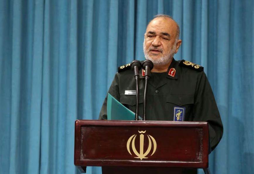 islamic revolutionary guard corps irgc commander in chief major general hossein salami speaks during a meeting with iran s supreme leader ayatollah ali khamenei in tehran iran august 17 2023 office of the iranian supreme leader wana west asia news agency via reuters file photo