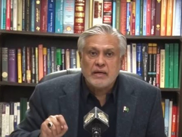 minister for finance senator mohammad ishaq dar says inflation reached historic high during the pti government s tenure and the rupee depreciated due to failed economic policies screengrab