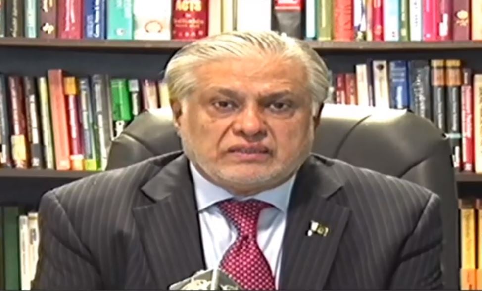 finance minister ishaq dar addresses media on july 11 2023 photo screengrab