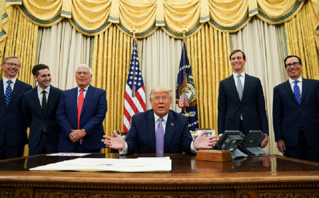 us president donald trump announces that israel and the united arab emirates have reached a peace deal that will lead to the full normalisation of diplomatic relations between the two middle eastern nations in an agreement that trump helped broker at white house in washington us august 13 2020 photo reuters us president donald trump announces that israel and the united arab emirates have reached a peace deal that will lead to the full normalisation of diplomatic relations between the two middle eastern nations in an agreement that trump helped broker at white house in washington us august 13 2020 photo reuters