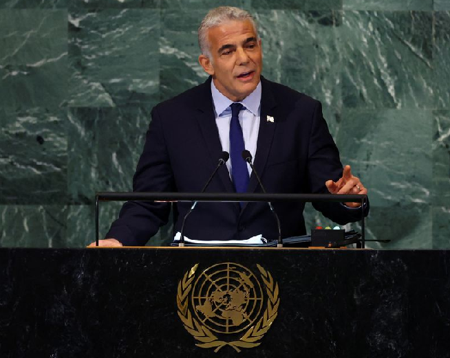 prime minister of israel yair lapid addresses the 77th session of the united nations general assembly at un headquarters in new york city us september 22 2022 photo reuters