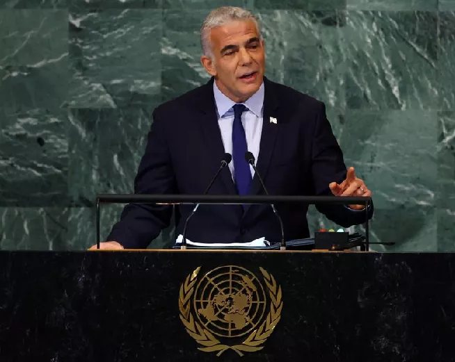 prime minister of israel yair lapid addresses the 77th session of the united nations general assembly at un headquarters in new york city us september 22 2022 photo reuters prime minister of israel yair lapid addresses the 77th session of the united nations general assembly at un headquarters in new york city us september 22 2022 photo reuters