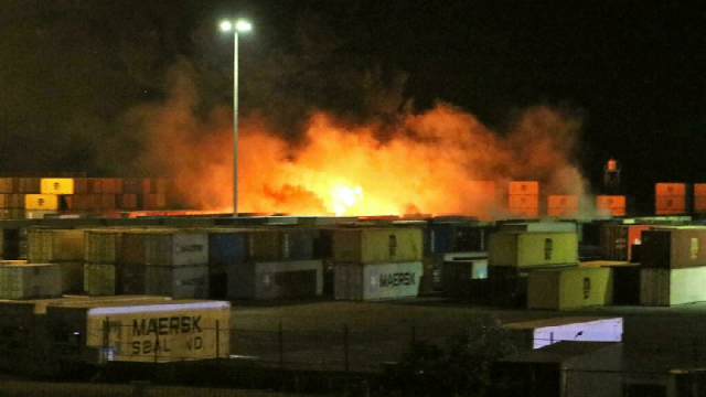 a fire blazes in the container yard of the syrian port of latakia after an israeli air strike targeting an iranian arms shipment photo afp a fire blazes in the container yard of the syrian port of latakia after an israeli air strike targeting an iranian arms shipment photo afp