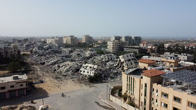 residential buildings destroyed in israeli strikes during the conflict lie in ruin in southern gaza city november 26 2023 photo reuters