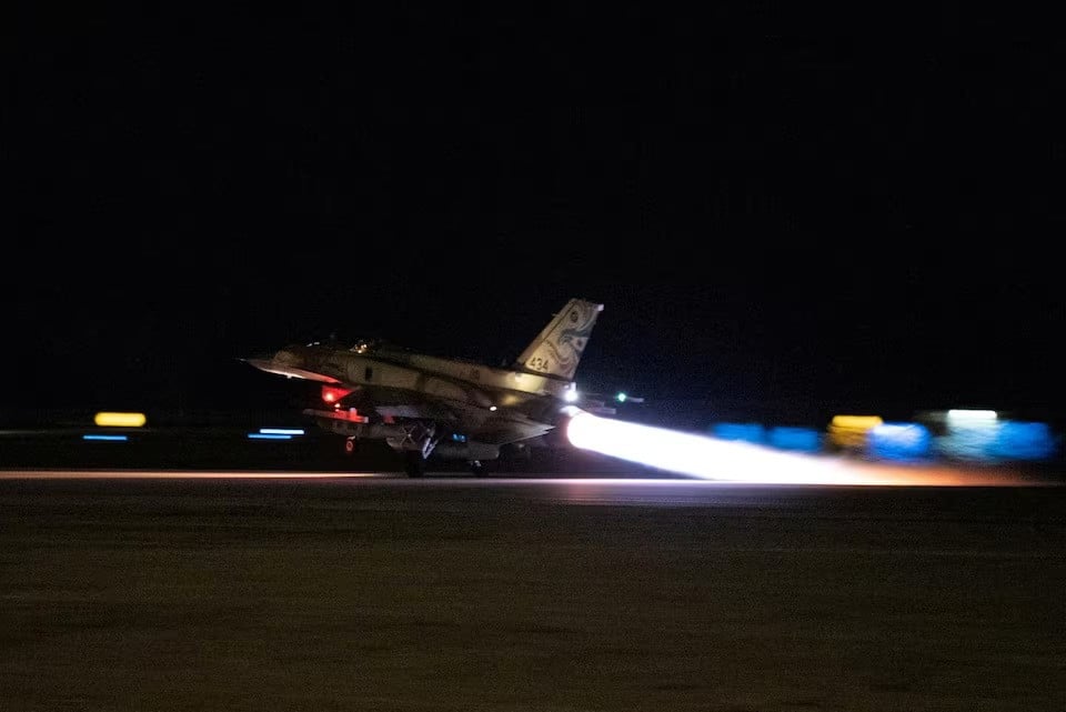 an israeli fighter jet takes off at an unidentified location to conduct strikes on hezbollah targets in southern lebanon in this handout photo released on september 19 2024 photo reuters