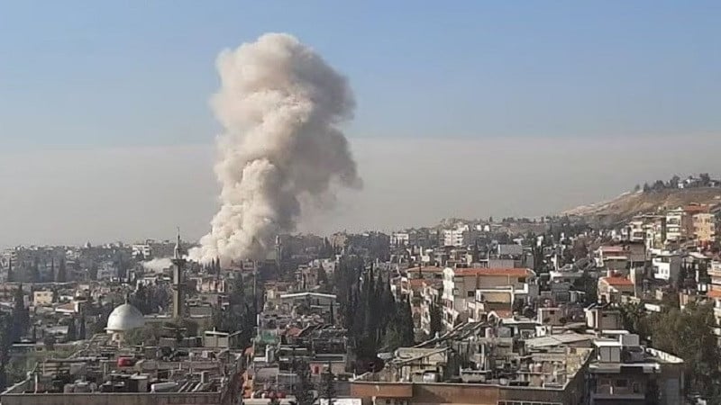 smoke rises after an israeli missile strike on damascus syria which killed four members of iran s irgc january 20 2024 photo reuters