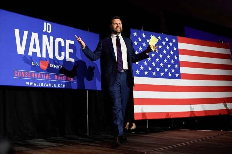 j d vance arrives to speak to supporters at an election party after winning the primary in cincinnati ohio us may 3 2022 photo reuters