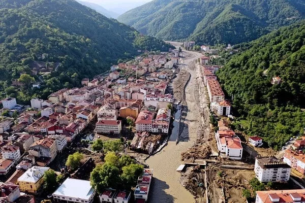 an aerial view of bozkurt after the area was hit by flash floods that swept through towns in the turkish black sea region in kastamonu province turkey august 14 2021 photo reuters an aerial view of bozkurt after the area was hit by flash floods that swept through towns in the turkish black sea region in kastamonu province turkey august 14 2021 photo reuters