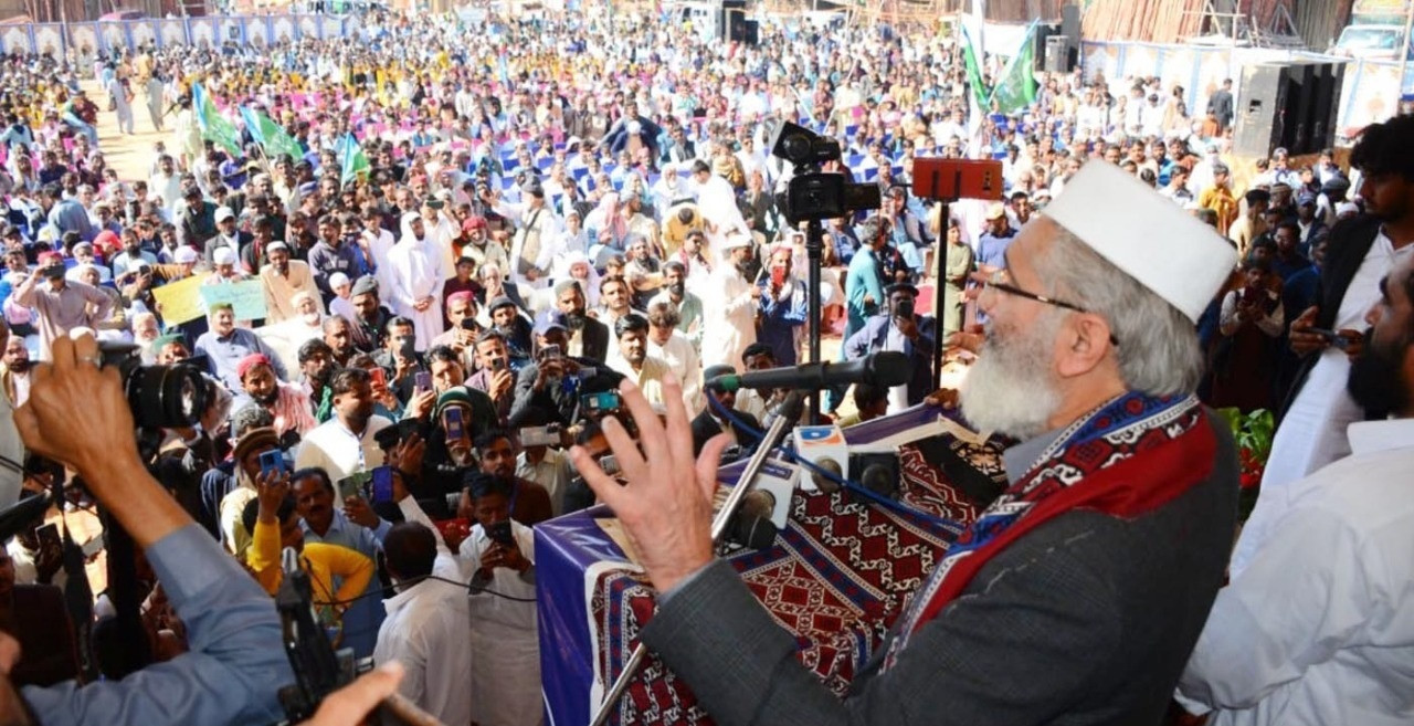 jamaat e islami ji leader ameer sirajul haq addressing a public meeting on jan 01 2023 photo nni