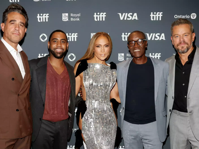 bobby cannavale jharrel jerome jennifer lopez don cheadle and matt damon at the unstoppable premiere at the toronto international film festival on sept 6 2024 photo monica schipper