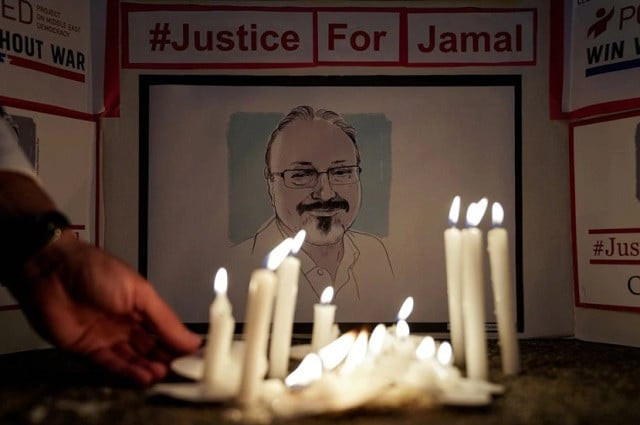 the committee to protect journalists and other press freedom activists hold a candlelight vigil in front of the saudi embassy to mark the anniversary of the killing of journalist jamal khashoggi at the kingdom s consulate in istanbul wednesday evening in washington u s october 2 2019 photo reuters the committee to protect journalists and other press freedom activists hold a candlelight vigil in front of the saudi embassy to mark the anniversary of the killing of journalist jamal khashoggi at the kingdom s consulate in istanbul wednesday evening in washington u s october 2 2019 photo reuters