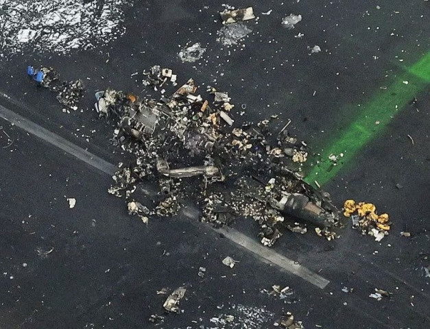 burnt japan coast guard aircraft after a collision at haneda international airport in tokyo japan january 3 2024 photo reuters burnt japan coast guard aircraft after a collision at haneda international airport in tokyo japan january 3 2024 photo reuters