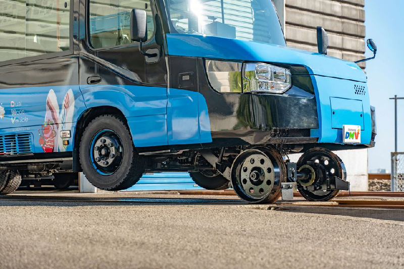 A 'Dual-Mode Vehicle (DMV)' bus that can run both on conventional road surfaces and a railway track, is seen during its test run in Kaiyo Town, Tokushima Prefectue, Japan. PHOTO: REUTERS