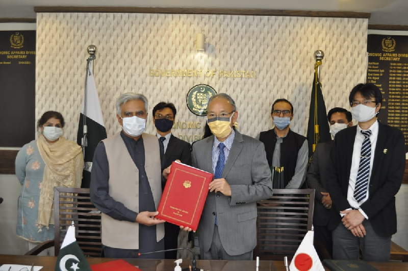 agreement was signed by matsuda kuninori ambassador of japan to pakistan and noor ahmed secretary of the ministry of economic affairs photo express