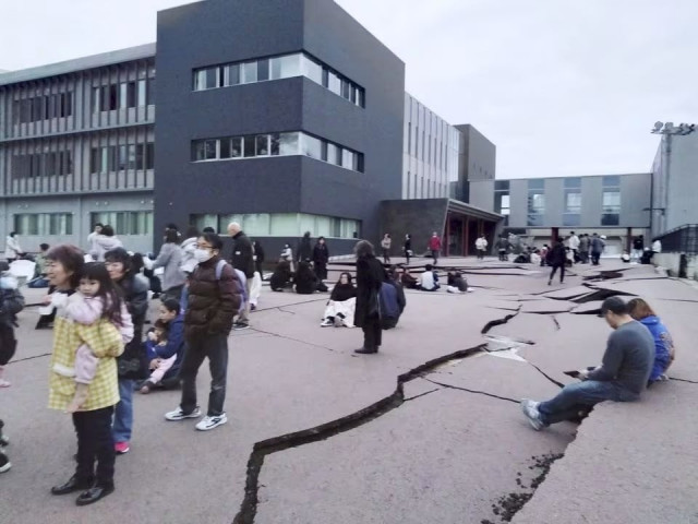 road cracks caused by an earthquake is seen in wajima ishikawa prefecture japan january 1 2024 in this photo released by kyodo photo reuters road cracks caused by an earthquake is seen in wajima ishikawa prefecture japan january 1 2024 in this photo released by kyodo photo reuters