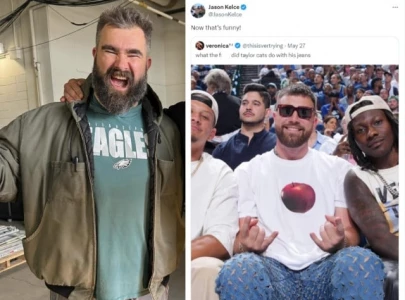 jason kelce reshares post by taylor swift fan making fun of travis kelce s jeans now that s funny