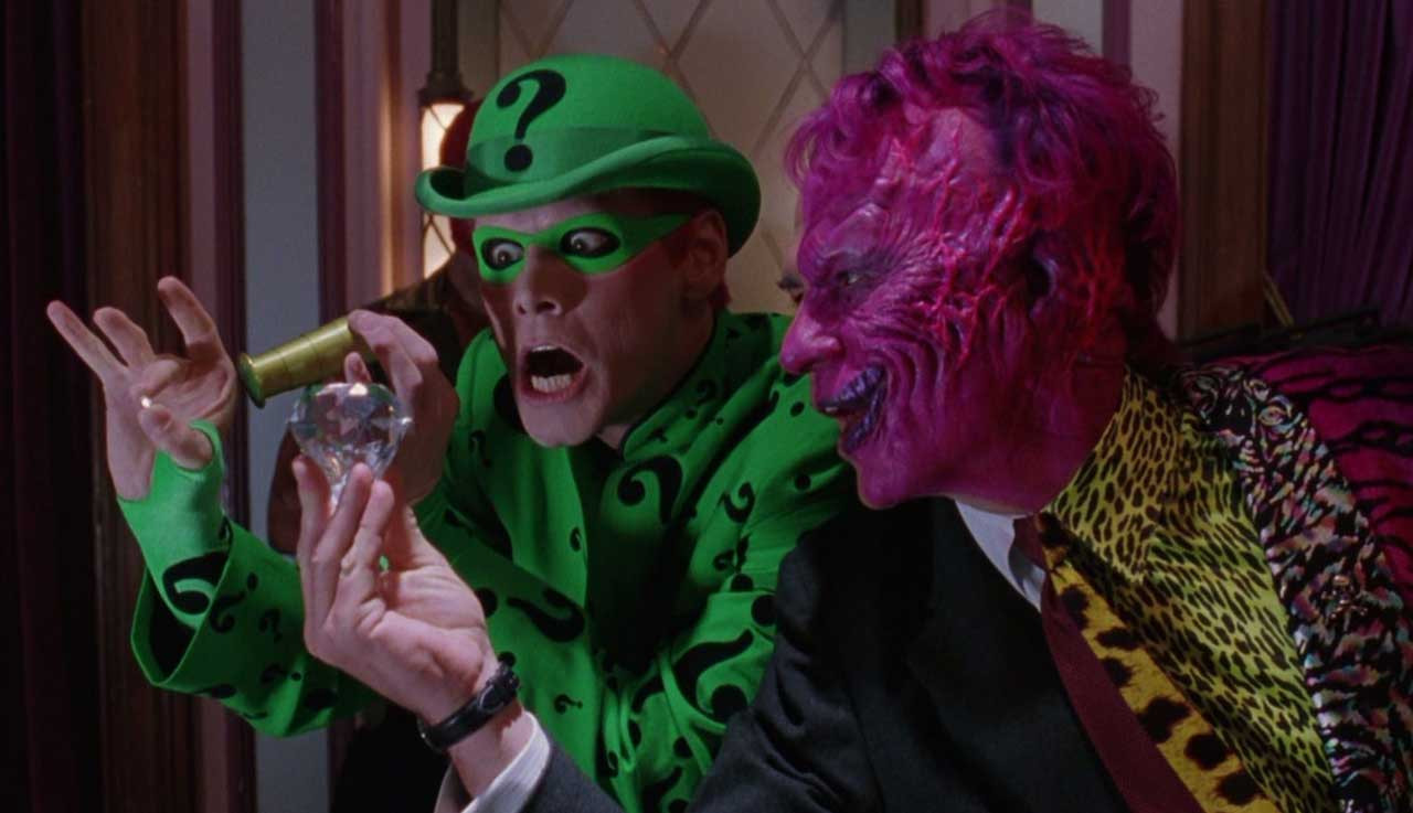 Jim Carrey as the Riddler (L) and Tommy Lee Jones as Two-Face (R) in Tim Burton's 'Batman Forever'