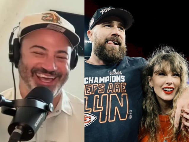 jimmy kimmel courtesy the howard stern show on youtube taylor swift and travis kelce courtesy getty images