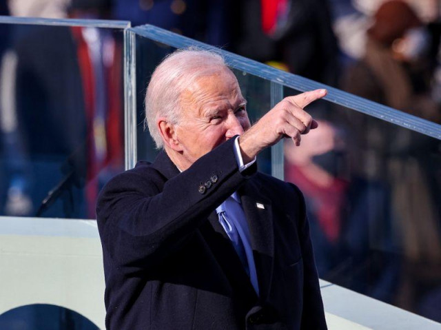 us president joe biden reacts after being sworn in during his inauguration on the west front of the us capitol in washington us january 20 2021 photo reuters us president joe biden reacts after being sworn in during his inauguration on the west front of the us capitol in washington us january 20 2021 photo reuters