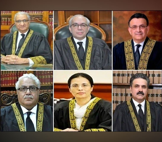 a six member bench headed by chief justice of pakistan umar ata bandial is hearing a set of pleas challenging military trials of civilians accused of involvement in may 9 riots photo file a six member bench headed by chief justice of pakistan umar ata bandial is hearing a set of pleas challenging military trials of civilians accused of involvement in may 9 riots photo file