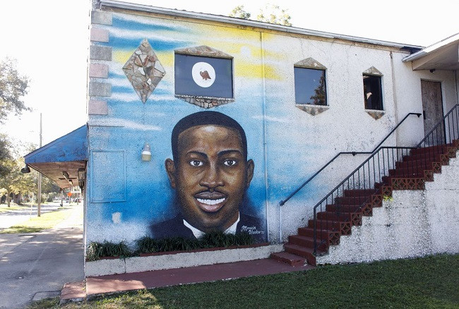 a mural of ahmaud arbery is painted on the side of the brunswick african american cultural center in downtown brunswick georgia us october 19 2021 photo reuters