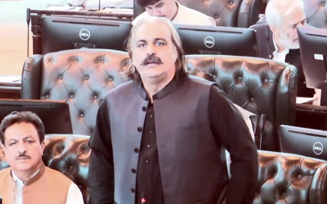 k p chief minister ali amin gandapur addressing the khyber pakhtunkhwa assembly on monday screengrab