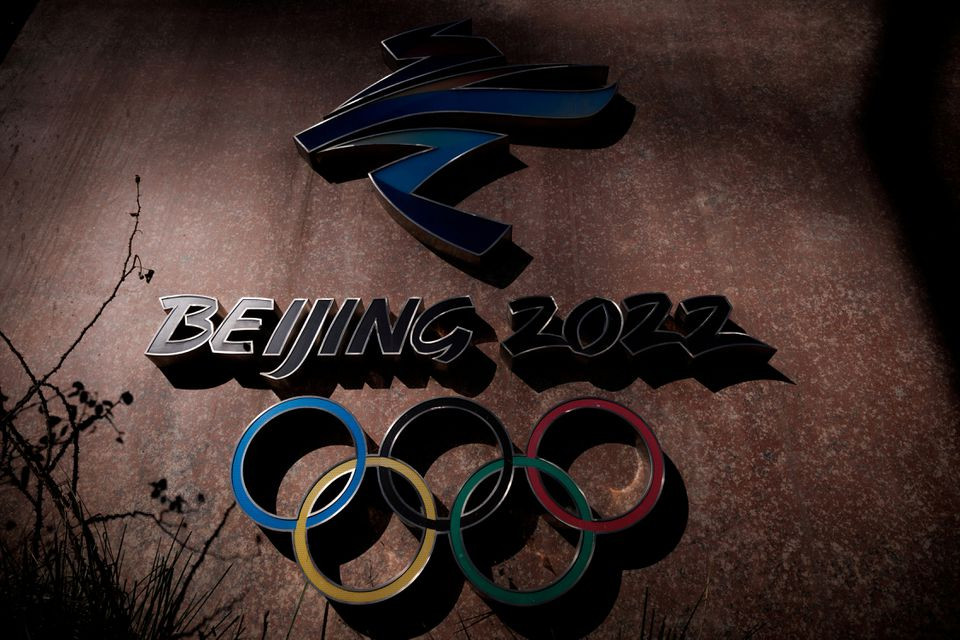 the beijing 2022 logo is seen outside the headquarters of the beijing organising committee for the 2022 olympic and paralympic winter games in shougang park november 10 2021 photo reuters