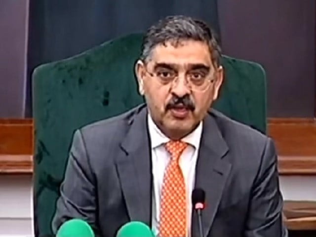 prime minister anwaarul haq kakar speaks at an event in karachi on august 23 2023 photo screengrab prime minister anwaarul haq kakar speaks at an event in karachi on august 23 2023 photo screengrab