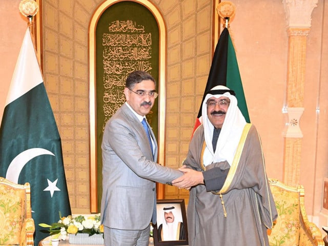 caretaker prime minister anwaarul haq kakar and kuwait s crown prince sheikh meshal al ahmed al jaber al sabah held a meeting on wednesday photo pmo caretaker prime minister anwaarul haq kakar and kuwait s crown prince sheikh meshal al ahmed al jaber al sabah held a meeting on wednesday photo pmo