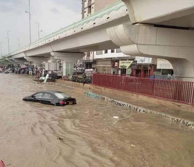 rainwater inundated main arteries of the metropolis due to choked or clogged storm drains photo twitter pak weather