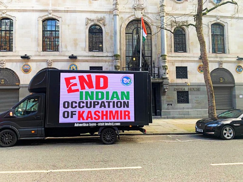 the kashmir digital van protesting outside indian high commission in london photo express