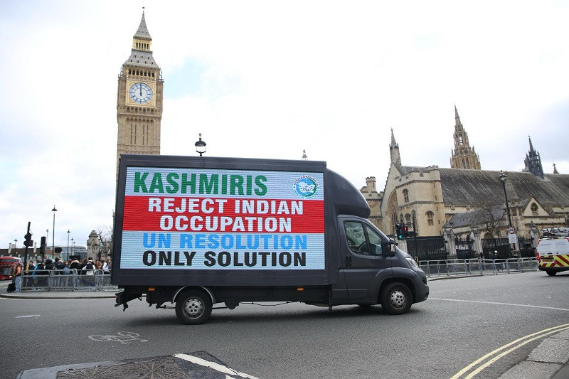 pro kashmir pro human rights slogans were broadcast on digital vans in london photo express