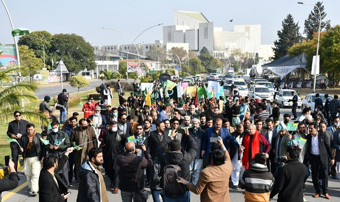 a rally was held in islamabad on saturday to express support to kashmiris for their right to self determination photo express