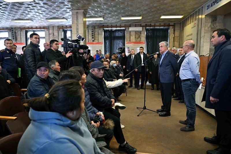 kazakh president kassym jomart tokayev meets with relatives of miners who died in a fire at the kostenko coal mine operated by arcelormittal temirtau in karaganda region kazakhstan october 28 2023 photo reuters