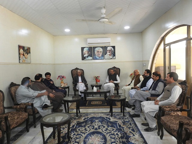 defence minister pervez khattak in a meeting with the anp representatives in peshawar on march 7 2021 photo express