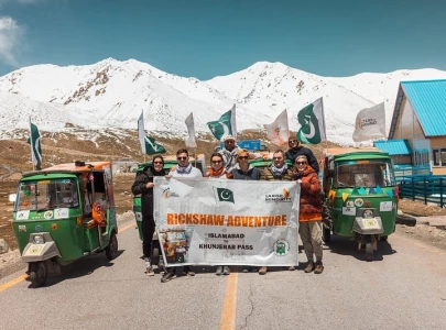 tourists from seven countries reach khunjerab in rickshaws for tuk tuk adventure