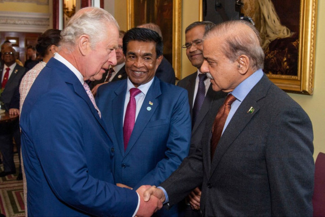 prime minister shehbaz sharif met with king charles iii on the sidelines of the meeting of leaders of commonwealth countries held in london photo pid
