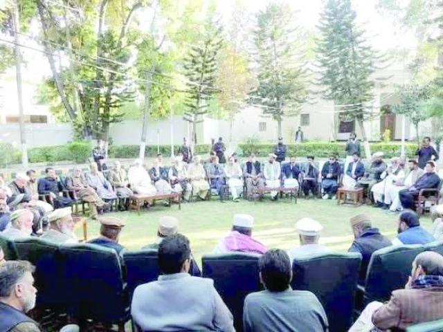 members attend the last session of the grand tribal jirga at kohat fort on january 2 2025 photo express members attend the last session of the grand tribal jirga at kohat fort on january 2 2025 photo express