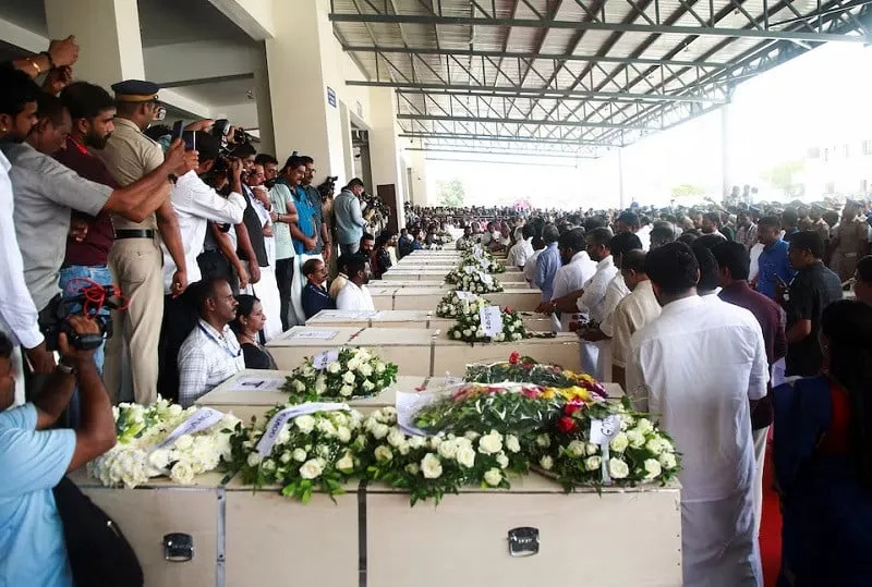 coffins containing of people who died during a fire in kuwait at cochin international airport in kochi india june 14 2024 photo reuters
