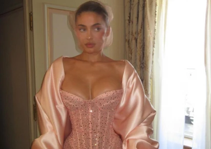open lace back dress Pink Kylie Jenner Short Mini Satin V Neck Dress Long Sleeves Prom Cele   Hoprom