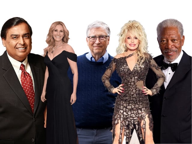 L to R: Mukesh Ambani, Julia Roberts, Bill Gates, Dolly Parton, Morgan Freeman