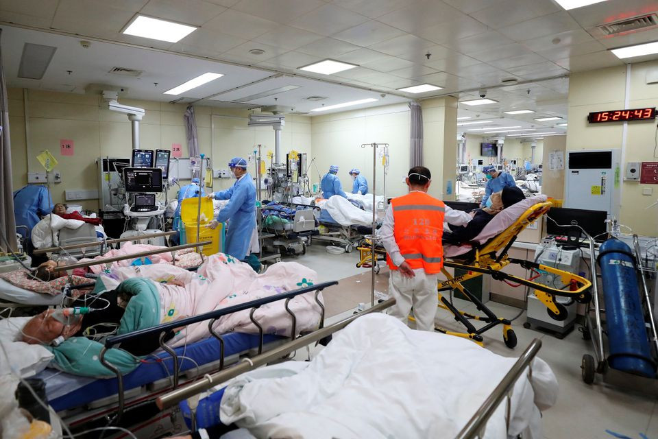 medical workers attend to patients at the intensive care unit of the emergency department at beijing chaoyang hospital amid the coronavirus disease covid 19 outbreak in beijing china december 27 2022 china daily via reuters