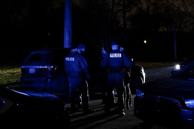 detroit police department along with other area police units setup a perimeter near the detroit impression company where the parents of school shooter ethan crumbley were found hiding and taken into police custody early saturday morning in detroit u s december 4 2021 photo reuters